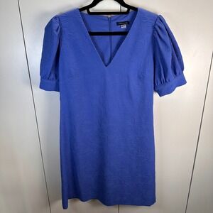 Tommy Hilfiger Womens 12 Cobalt Blue Floral Jacquard‎ Puff Sleeve Sheath Dress